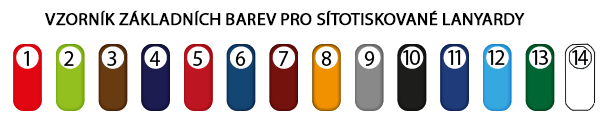 Lanyard - potištěný sítotiskem Vzorník základních barev pro lanyardy potisknuté sítotiskem